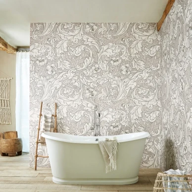 Pure Bachelors Button roosa lehtitapetti kylpyhuoneeseen Morrikselta kuva