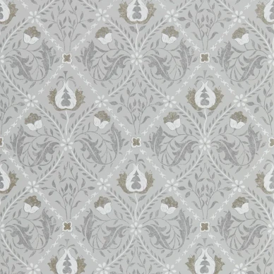 Pure Trellis harmaa ruudullinen kukkatapetti Morris Lightish Grey kuva
