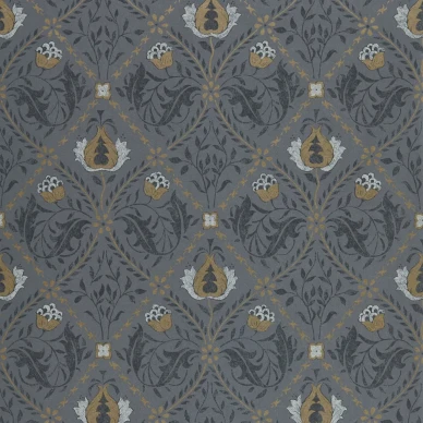 Pure Trellis tumma ruudullinen kukkatapetti Morris Black Ink image