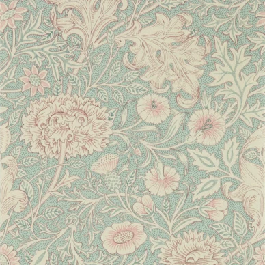 Double Bough sininen roosa kukkatapetti Morris Teal Rose kuva