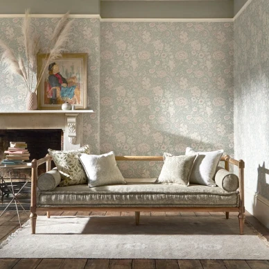 Double Bough sininen roosa kukkatapetti olohuoneeseen Morris kuva