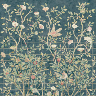 Melsetter sininen puu ja lintutapetti Morris Indigo Rose kuva