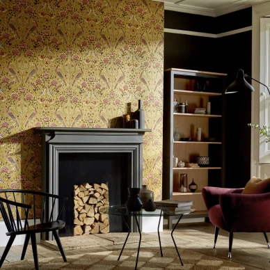 Seasons by May keltainen lintutapetti Morris image