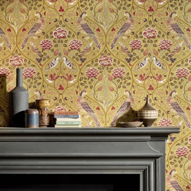 Seasons by May keltainen lintutapetti olohuoneeseen Morris image