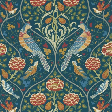 Seasons by May sininen lintutapetti Morris Indigo image