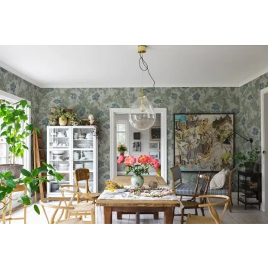 Poppy vihrea kukkatapetti ruokailuhuoneeseen Sandbergilta image