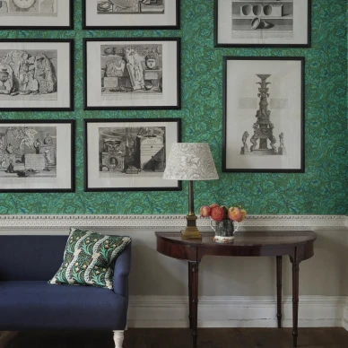 Bachelors Button vihrea lehtitapetti olohuoneeseen Morrikselta kuva