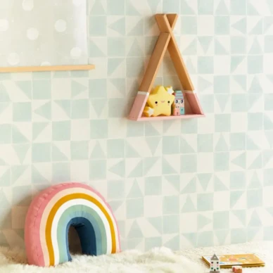 Geometric sininen vihrea geometrinen tapetti lastenhuoneeseen Eijffingerilta 399092 image