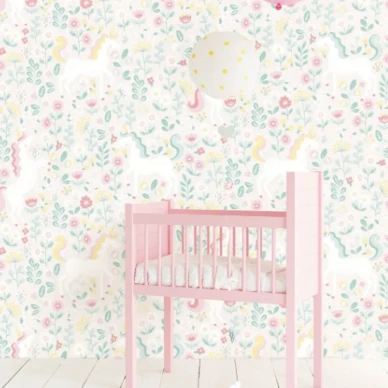 Unicorn beige yksisarvitapetti lastenhuoneeseen Eijffingerilta 399111 image