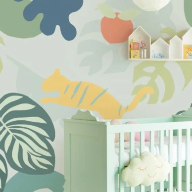 Jungle vaalea monivarinen viidakkotapetti lastenhuoneeseen 399123 image