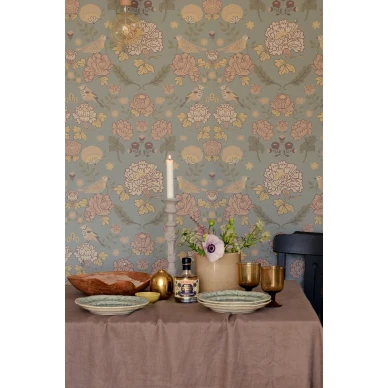 June vihrea lintutapetti ruokailuhuoneeseen Majvillanilta 136 02 image