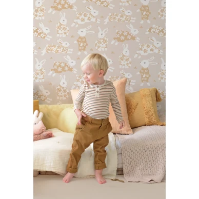 Garden Party beige harmaa kanitapetti lastenhuoneeseen Majvillan 139 01 image