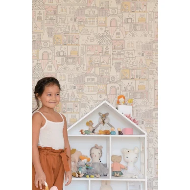 Dollhouse vaalea talotapetti lastenhuoneeseen Majvillan 147 01 kuva