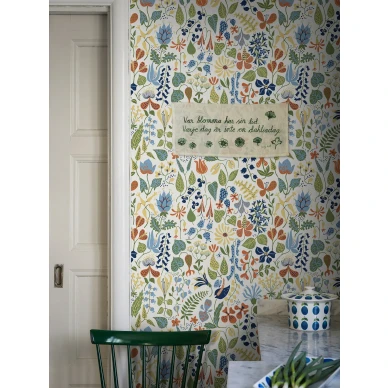 Stig Lindberg Herbarium vaalea kukkatapetti keittioon Borastapeter image