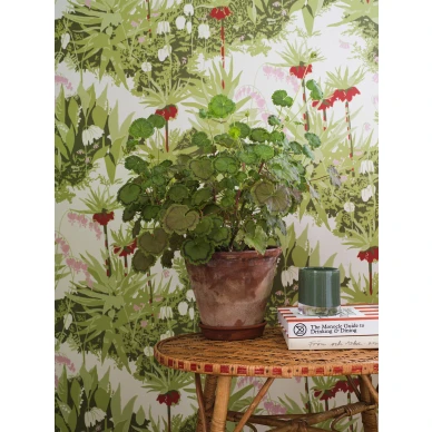 Arne Jacobsen Kejsarkrona vihrea kukkatapetti makuuhuoneeseen Borastapeter image