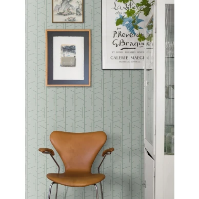 Arne Jacobsen Tassel graafinen vaaleanvihrea tapetti olohuoneeseen Borastapeter image