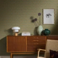 Arne Jacobsen Trapez vihrea kulta graafinen tapetti olohuoneeseen Borastapeter