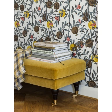 Gocken Jobs Granatapple harmaa kukkatapetti olohuoneeseen Borastapeterilta kuva