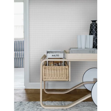 Alvar Aalto M.I.T harmaa ruudullinen tapetti olohuoneeseen Borastapeter image