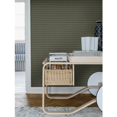 Alvar Aalto M.I.T vihrea ruudullinen olohuoneen tapetti Borastapeter image