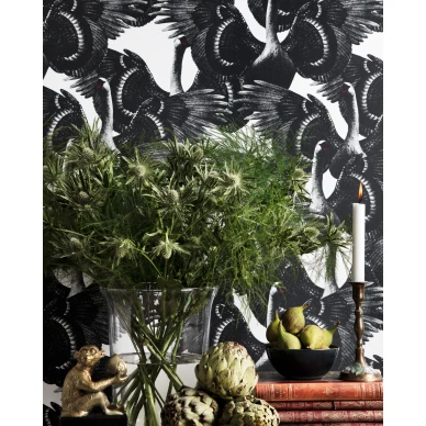 Swan Lake mustavalkoinen lintutapetti keittioon kuva