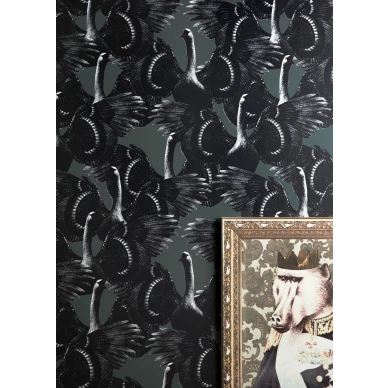 Swan Lake vihrea lintutapetti makuuhuoneeseen kuva