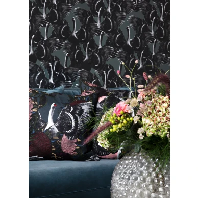 Swan Lake vihrea lintutapetti olohuoneeseen kuva