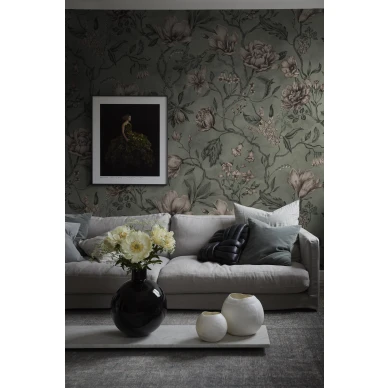 Belinda vihrea kukkatapetti olohuoneeseen Sandbergilta image