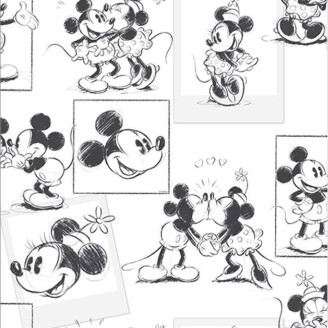 Mickey and Minnie Sketch mustavalkoinen lastentapetti Sandudd image