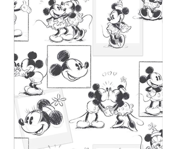 Mickey and Minnie Sketch mustavalkoinen lastentapetti Sandudd kuva