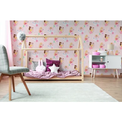 Pastel Princess roosa prinsessatapetti lastenhuoneeseen Sanduddilta kuva