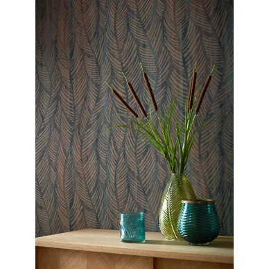 Bramble ruskea kimallettava lehtitapetti olohuoneeseen 1838 Wallcoverings kuva