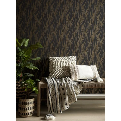 Ripple musta kultainen graafinen tapetti olohuoneeseen 1838 Wallcoverings kuva