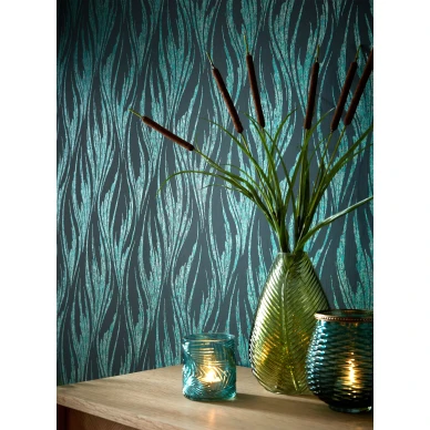Ripple musta vihrea graafinen tapetti olohuoneeseen 1838 Wallcoverings kuva