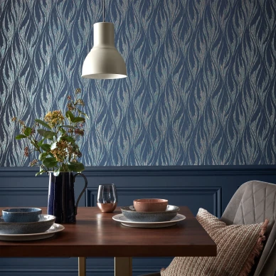 Ripple sininen graafinen tapetti ruokailuhuoneeseen 1838 Wallcoverings kuva