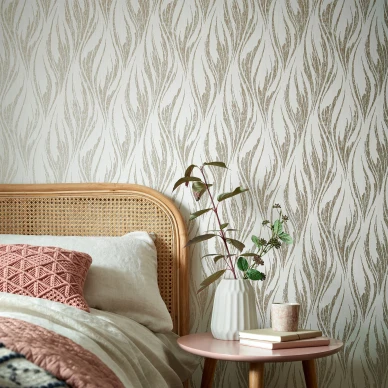 Ripple valkoinen kultainen graafinen tapetti makuuhuoneeseen 1838 Wallcoverings kuva