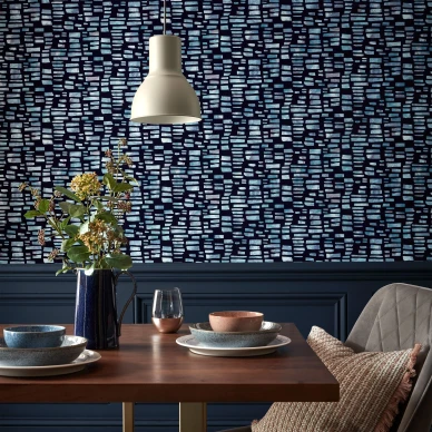 Fusion musta sininen graafinen tapetti ruokailuhuoneeseen 1838 Wallcoverings image