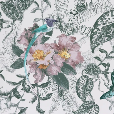 Hedgerow roosa mustavalkoinen kukkatapetti 1838 Wallcoverings image