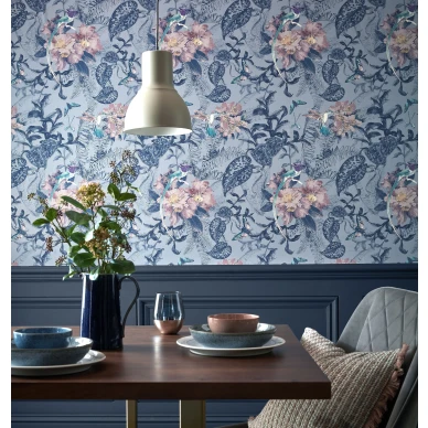 Hedgerow sininen kukkatapetti ruokailuhuoneeseen 1838 Wallcoverings image