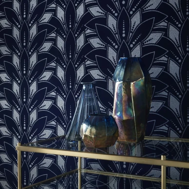 Astoria sininen samettinen tapetti ruokailuhuoneeseen 1838 Wallcoverings kuva
