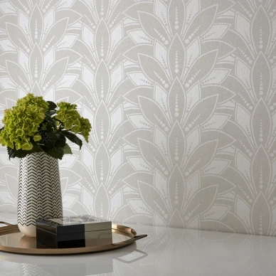 Astoria valkoinen kimallettava tapetti ruokailuhuoneeseen 1838 Wallcoverings kuva