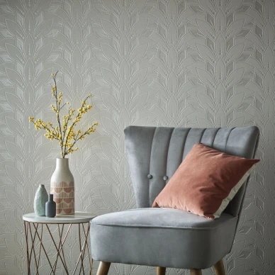 Astoria valkoinen samettinen tapetti olohuoneeseen 1838 Wallcoverings kuva