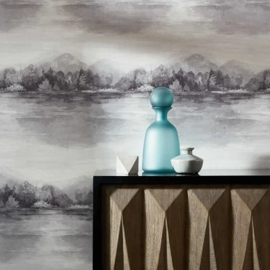 Lakeside harmaa maisematapetti olohuoneeseen 1838 Wallcoverings kuva