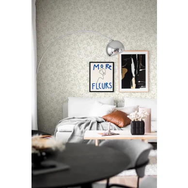 8601 vihrea valkoinen lehtitapetti olohuoneeseen Borastapeterilta image