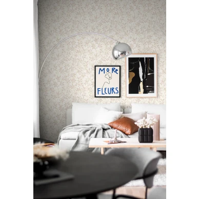 8603 roosa valkoinen lehtitapetti olohuoneeseen Borastapeterilta image