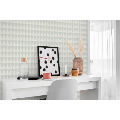 8614 vihrea valkoinen geometrinen ruudullinen tapetti kotitoimistoon Borastapeterilta image