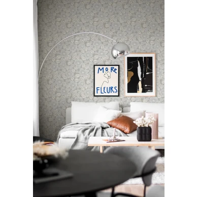 8617 harmaa kukkatapetti olohuoneeseen Borastapeterilta kuva