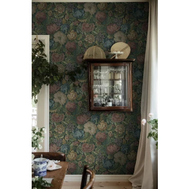 Nightingale Garden Mural romanttinen kukkatapetti ruokailuhuoneeseen Borastapeterilta kuva