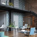 Designers Guild sininen lehtitapetti Tanjore