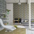 Tanjore vihrea keltainen lehtitapetti olohuoneeseen Designers Guildilta